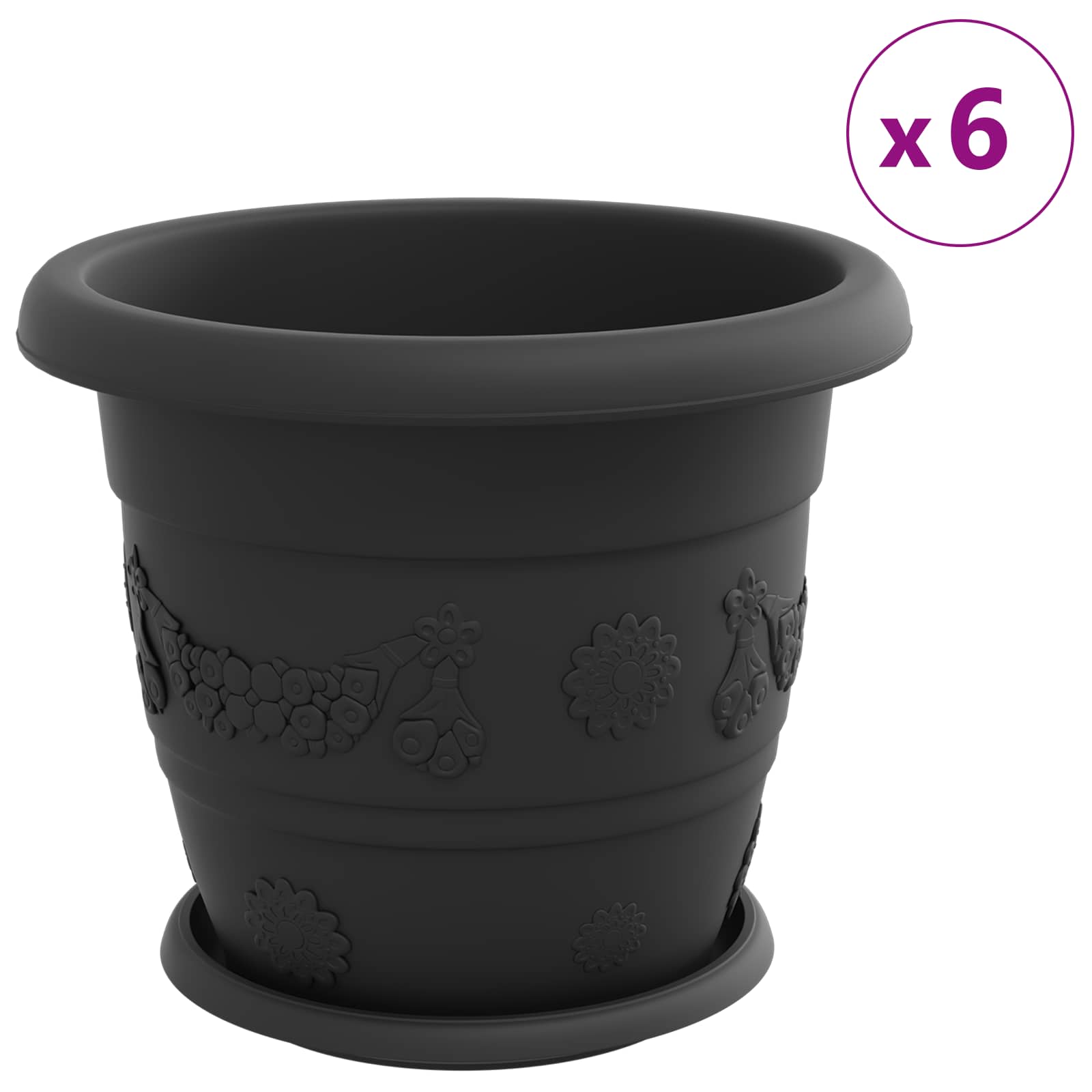 Vasi per Piante 24 pcs Nero Ø 30 x 25 cm Plastica | homemem39