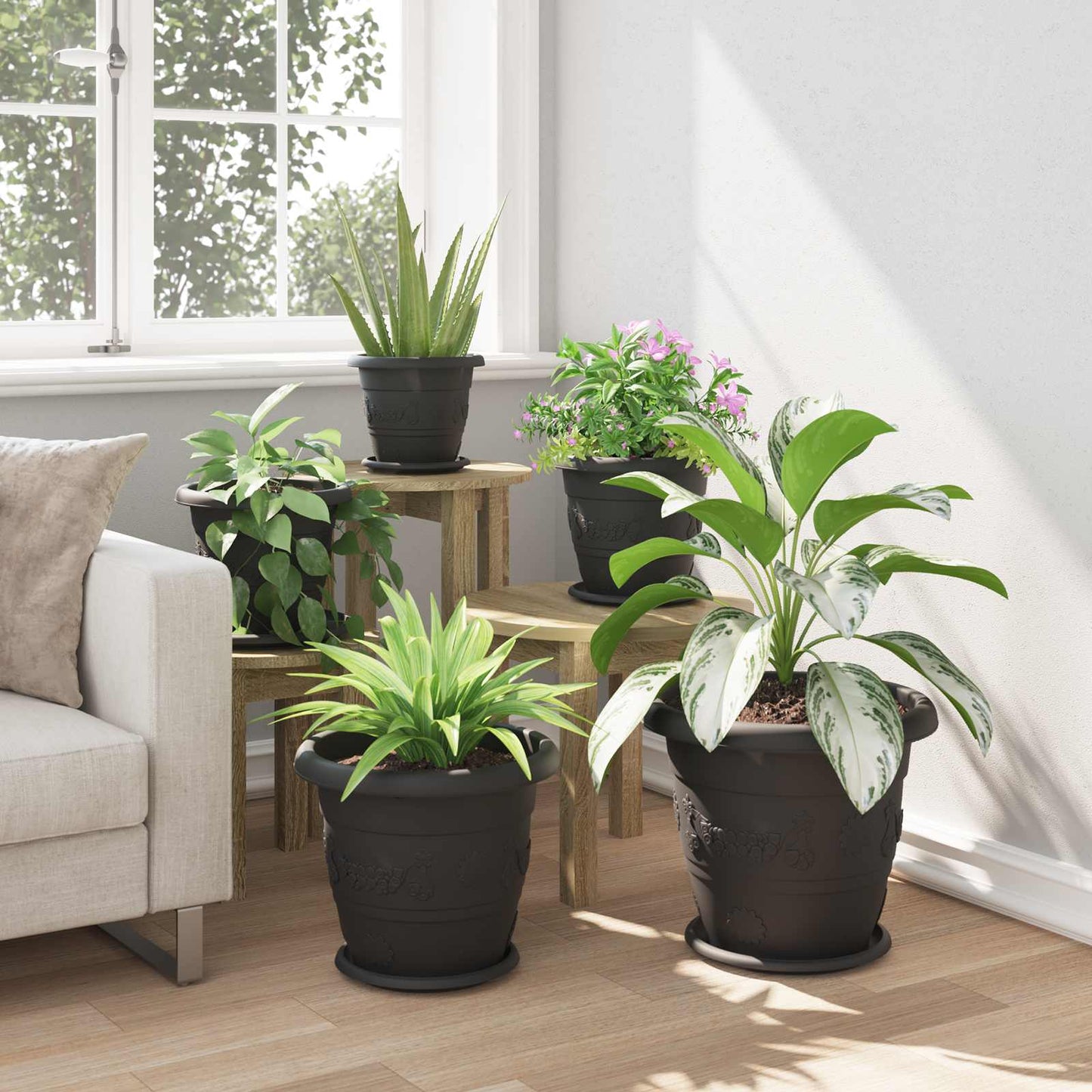Vasi per Piante 24 pcs Nero Ø 34 x 28 cm Plastica
