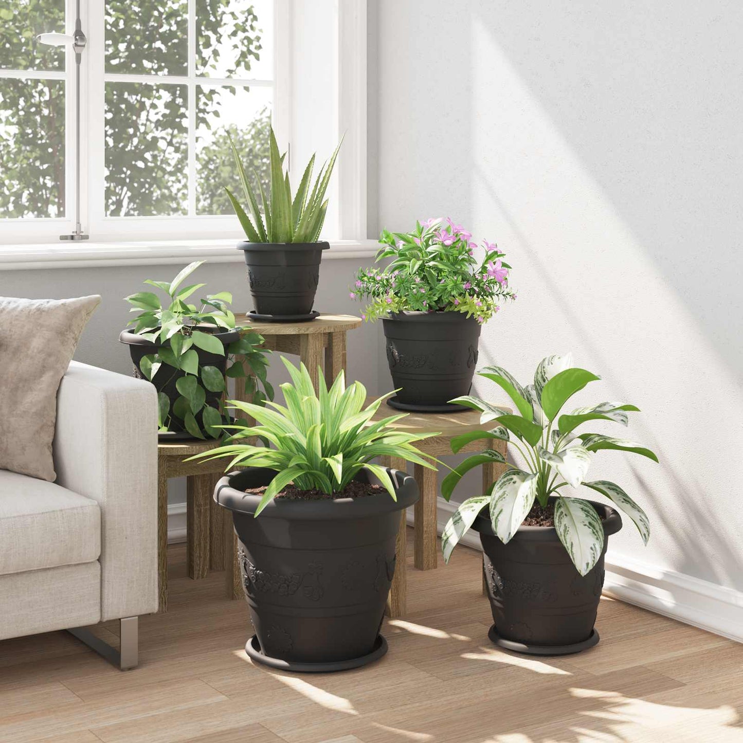 Vasi per Piante 24 pcs Nero Ø 39 x 32 cm Plastica | homemem39