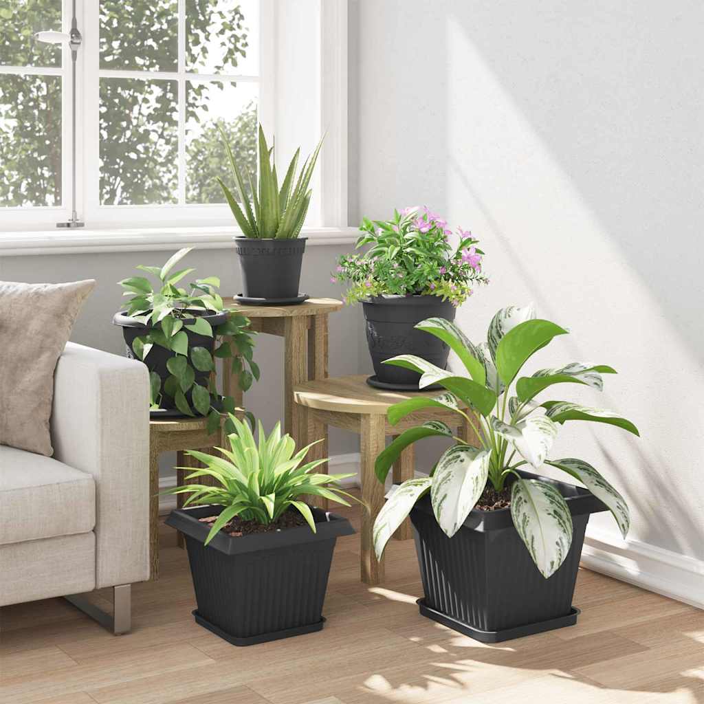 Vasi per Piante 6 pcs Nero 28,5 x 28,5 x 22 cm Plastica | homemem39
