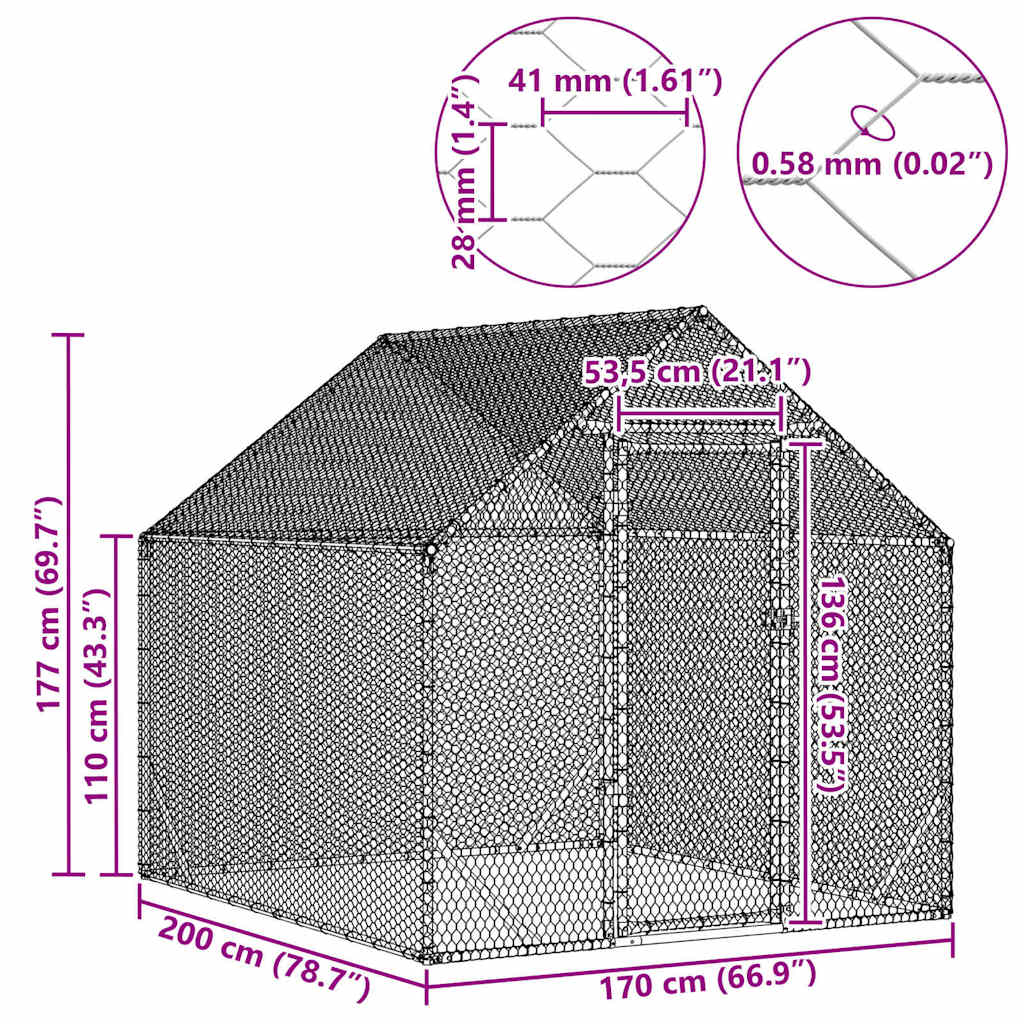 Gabbia per polli Argento 200 x 170 x 177 cm Acciaio zincato | homemem39