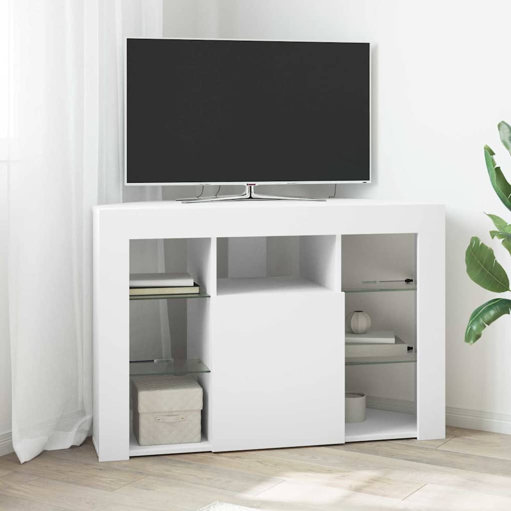 Mobile TV LED Angolare Bianco 100x40x68cm Legno multistrato
