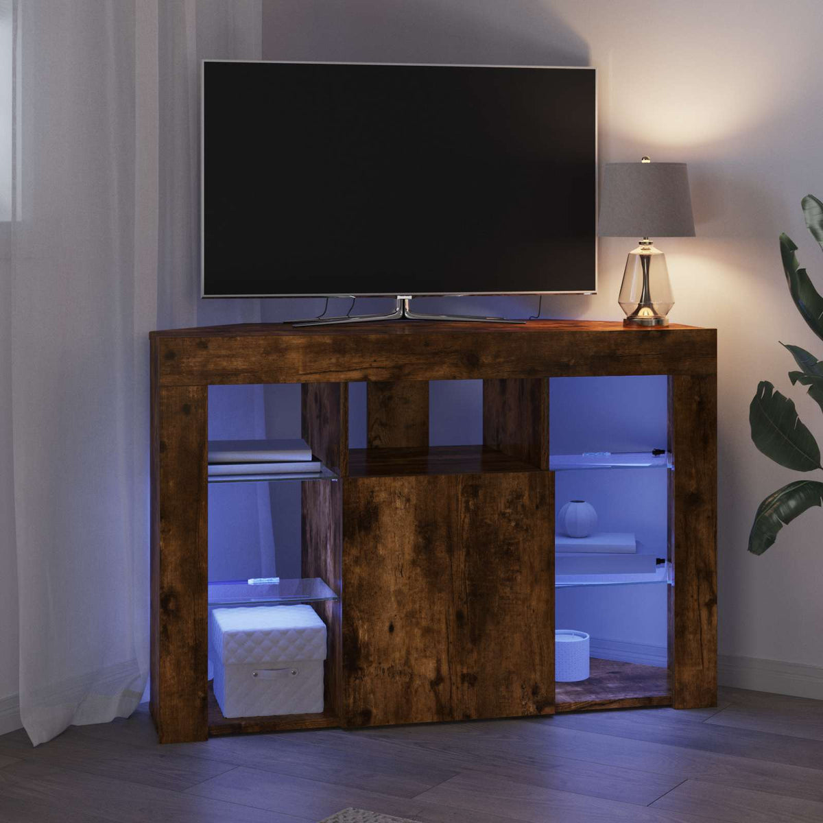 Mobile TV LED Angolare 100x40x68cm Rovere fumé | homemem39