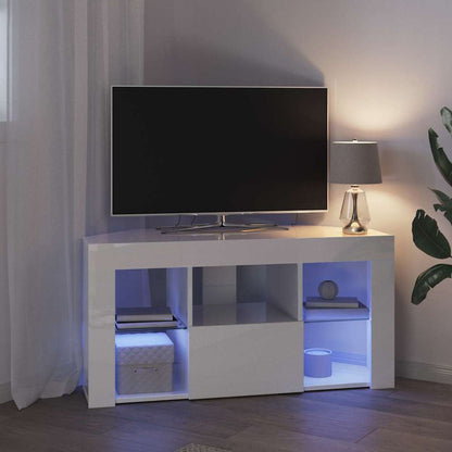 Mobile TV LED Angolare Bianco ad Alto Lucido 104 x 40 x 50 cm