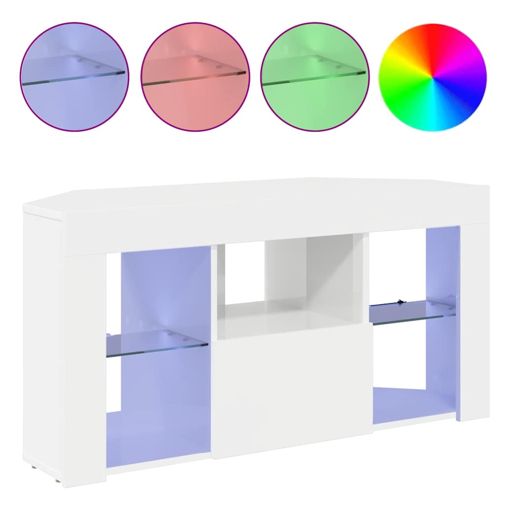 Mobile TV LED Angolare Bianco ad Alto Lucido 104 x 40 x 50 cm