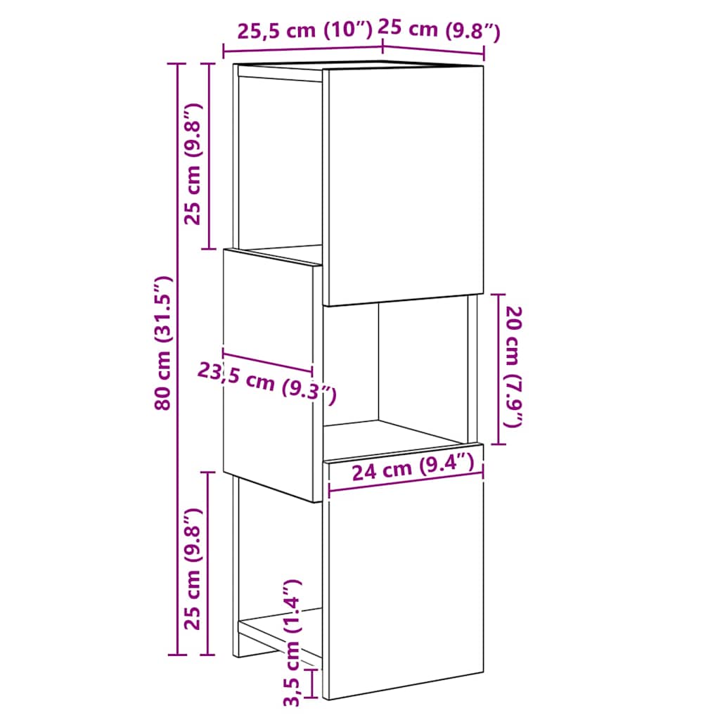 Mobile angolare 25,5x25x80cm Legno ingegnerizzato Legno vecchio | homemem39