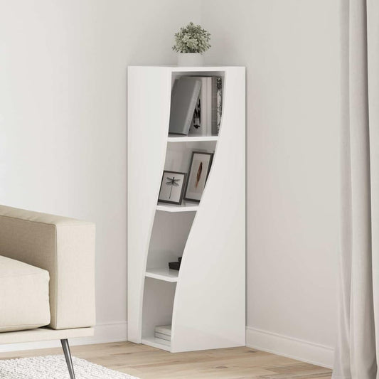 Mobile angolare Bianco Lucido 32x32x102cm Legno multistrato | homemem39