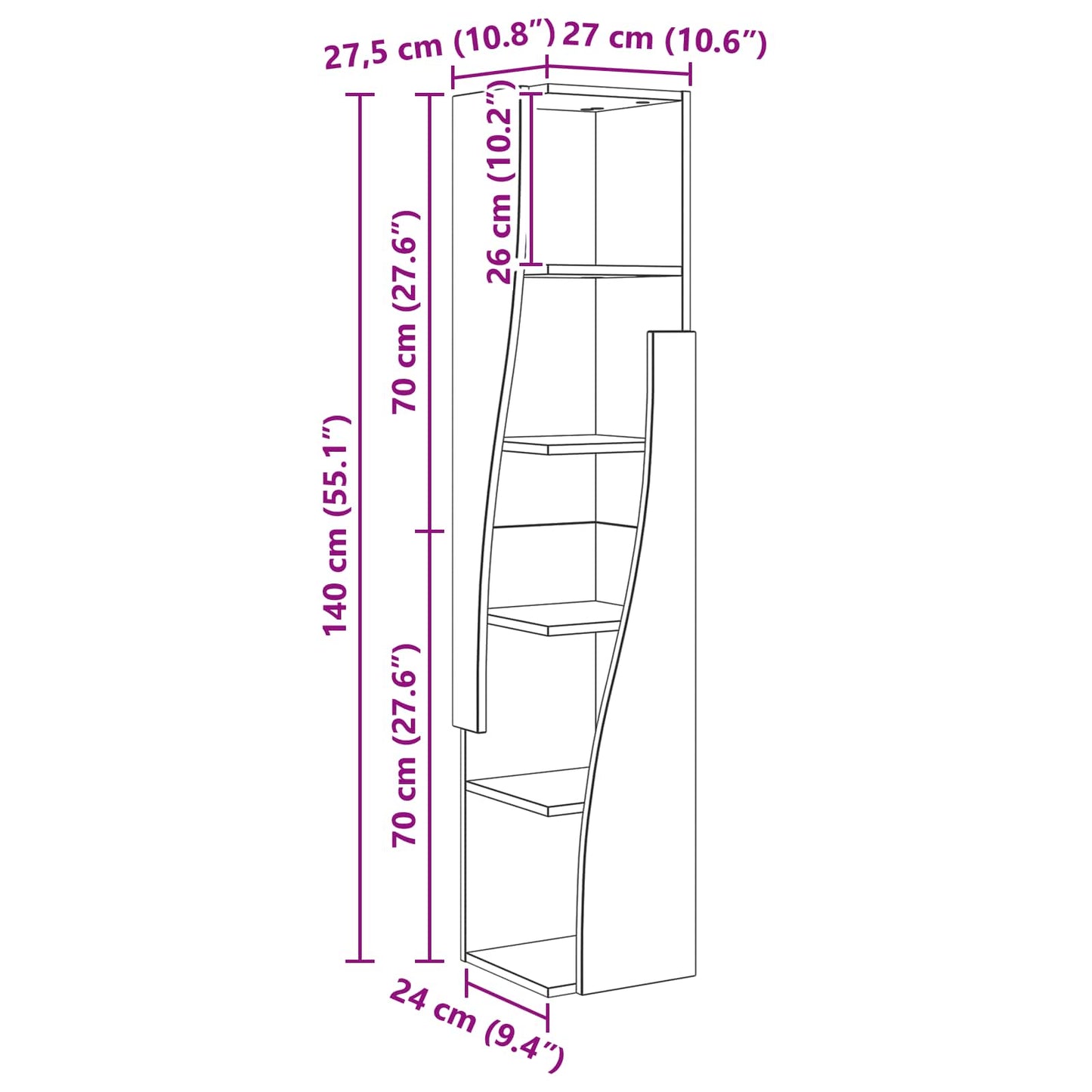 Mobile angolare 27,5x27x140cm Legno ingegnerizzato