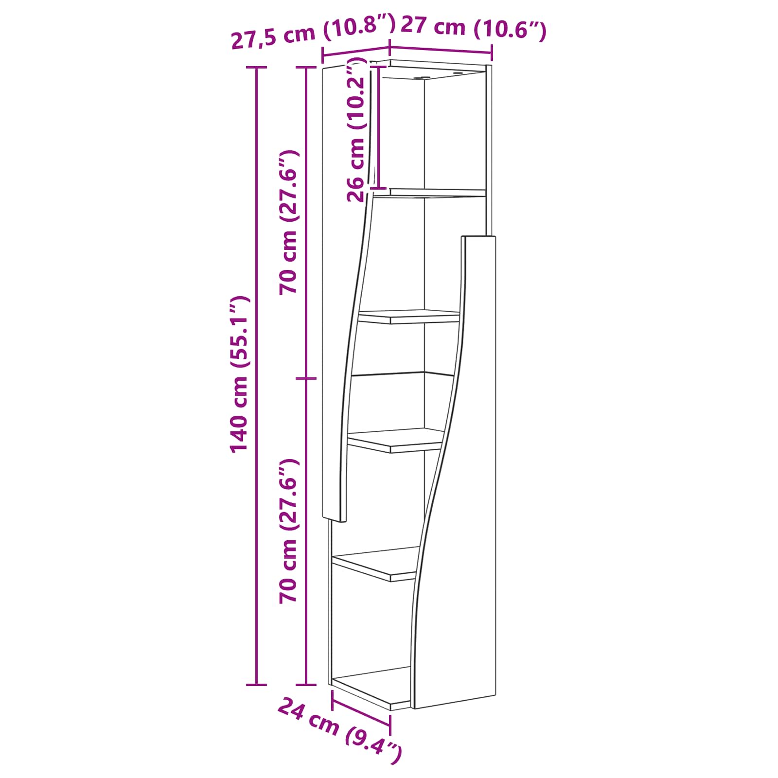 Mobile angolare 27,5x27x140cm Legno ingegnerizzato | homemem39