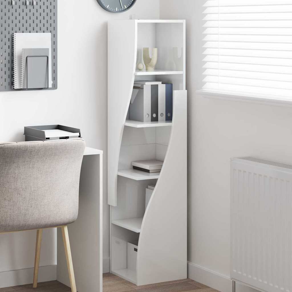 Mobile angolare Bianco Lucido 32x32x140cm Legno multistrato | homemem39