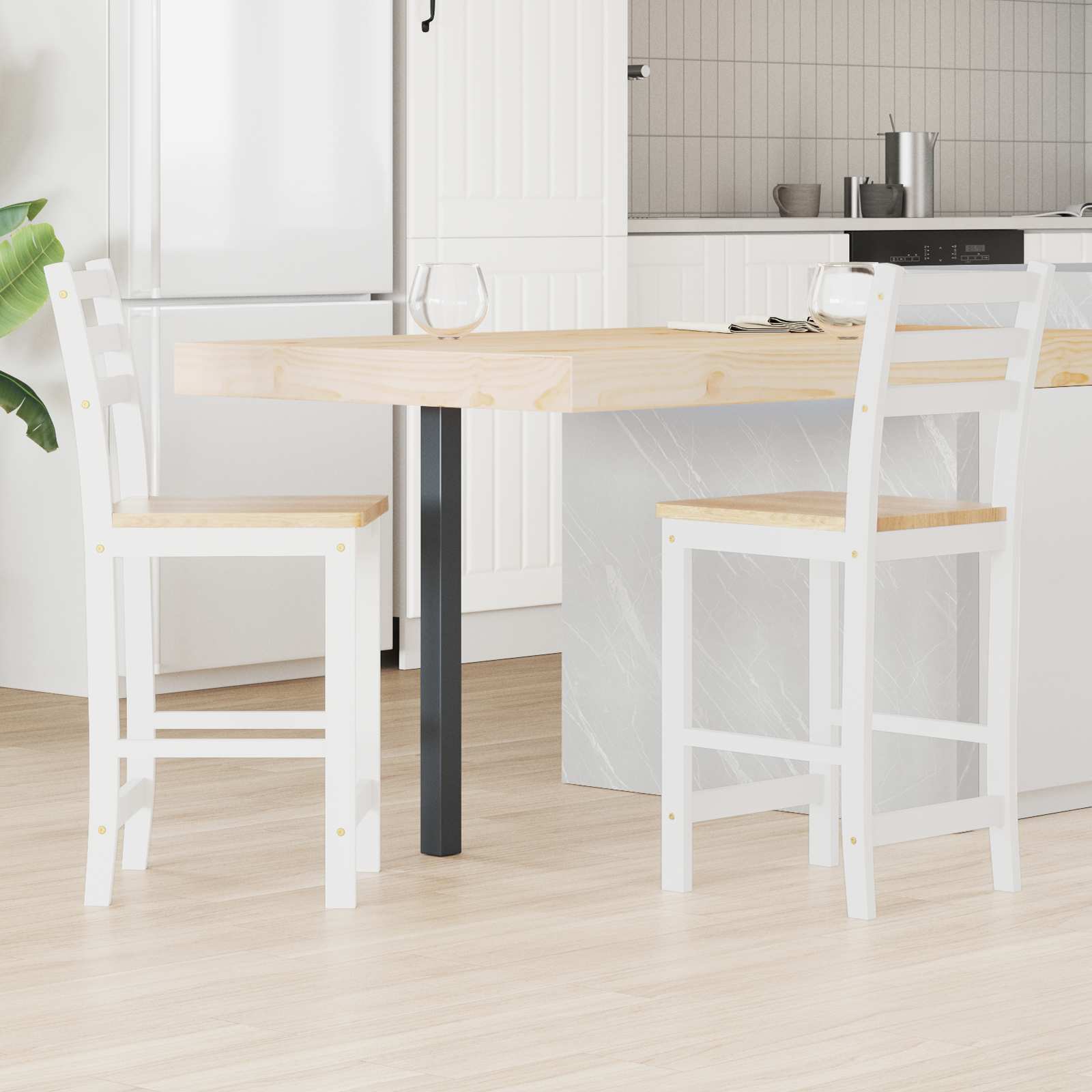 Sedie da pranzo 2 pcs Legno di gomma solido Bianco | homemem39