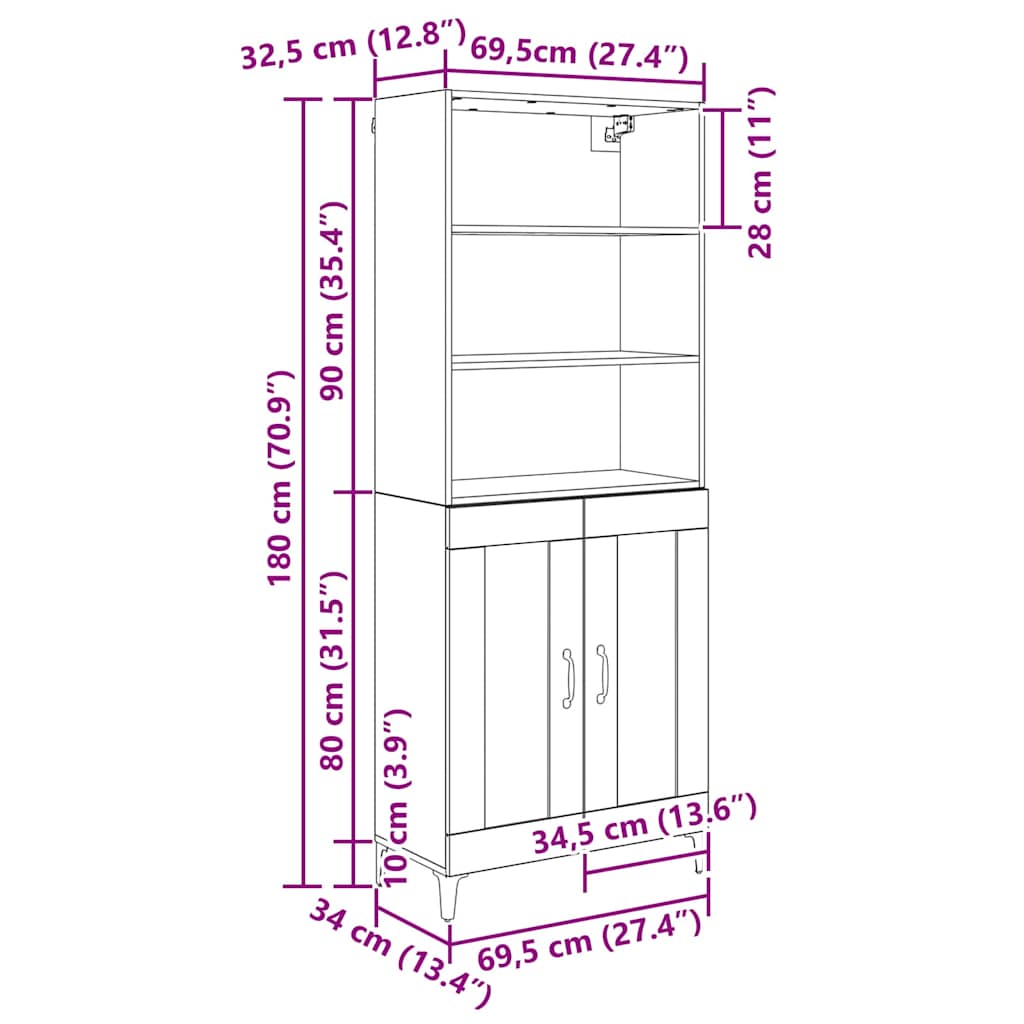 Credenza Rovere artigianale 69,5 x 34 x 180 cm