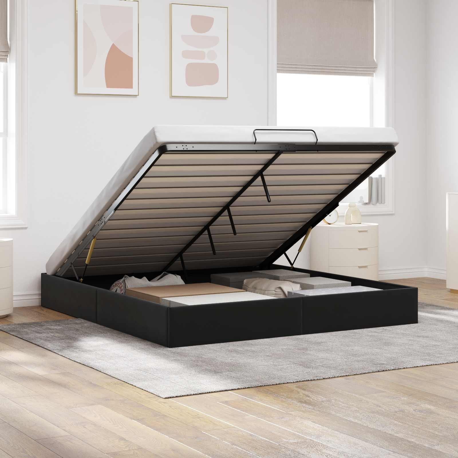 Letto ottomano Nero King size Velluto | homemem39