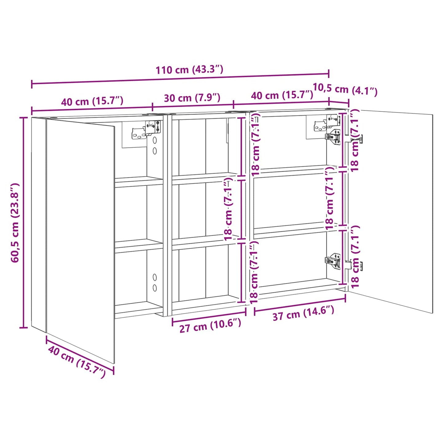 Set di Armadi da Bagno con porta 3 pcs 110 x 10,5 x 60,5 cm