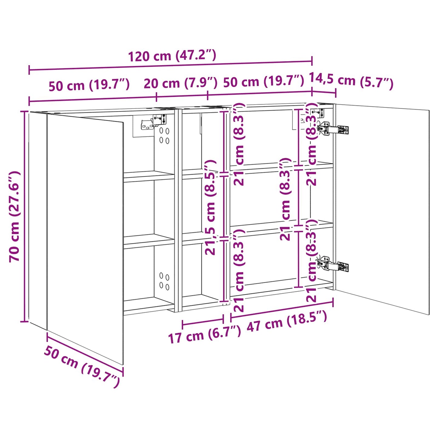 Set di Armadi da Bagno con lo scaffale 3 pcs 120 x 14,5 x 70 cm