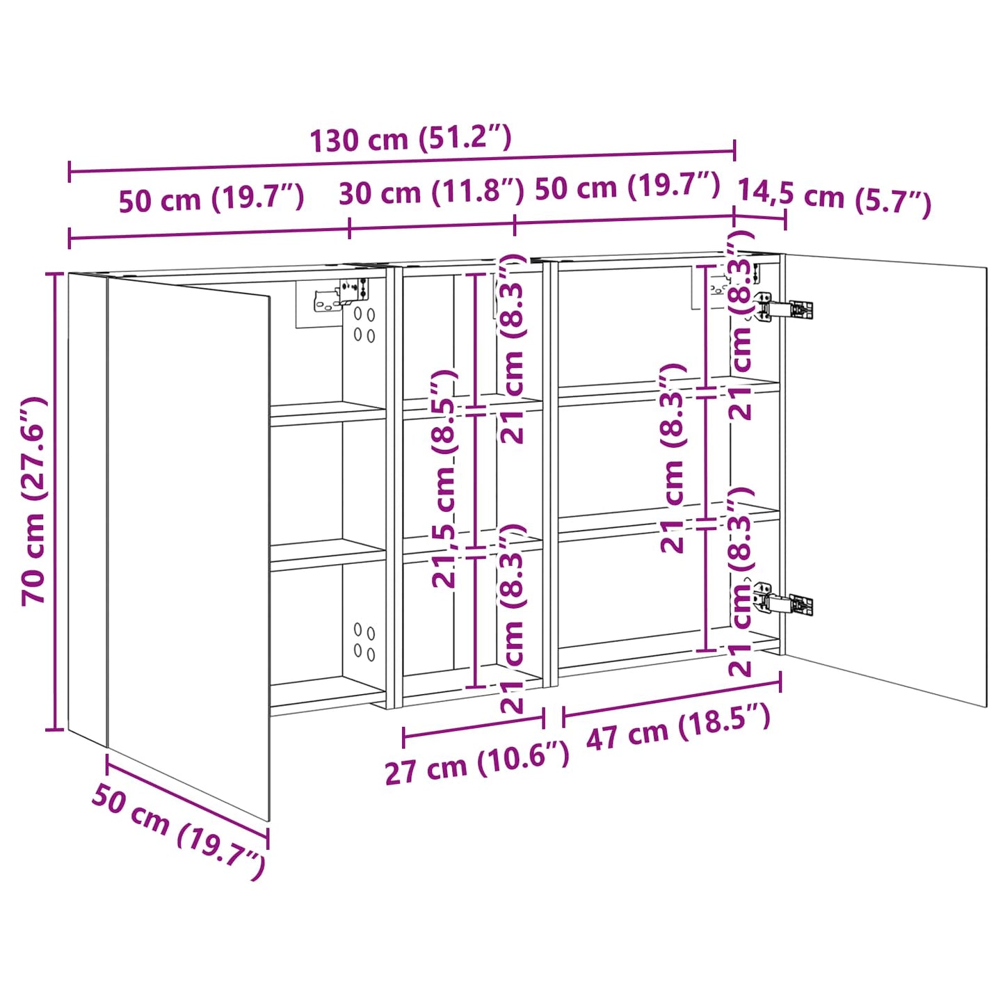 Set di Armadi da Bagno con lo scaffale 3 pcs 130 x 14,5 x 70 cm