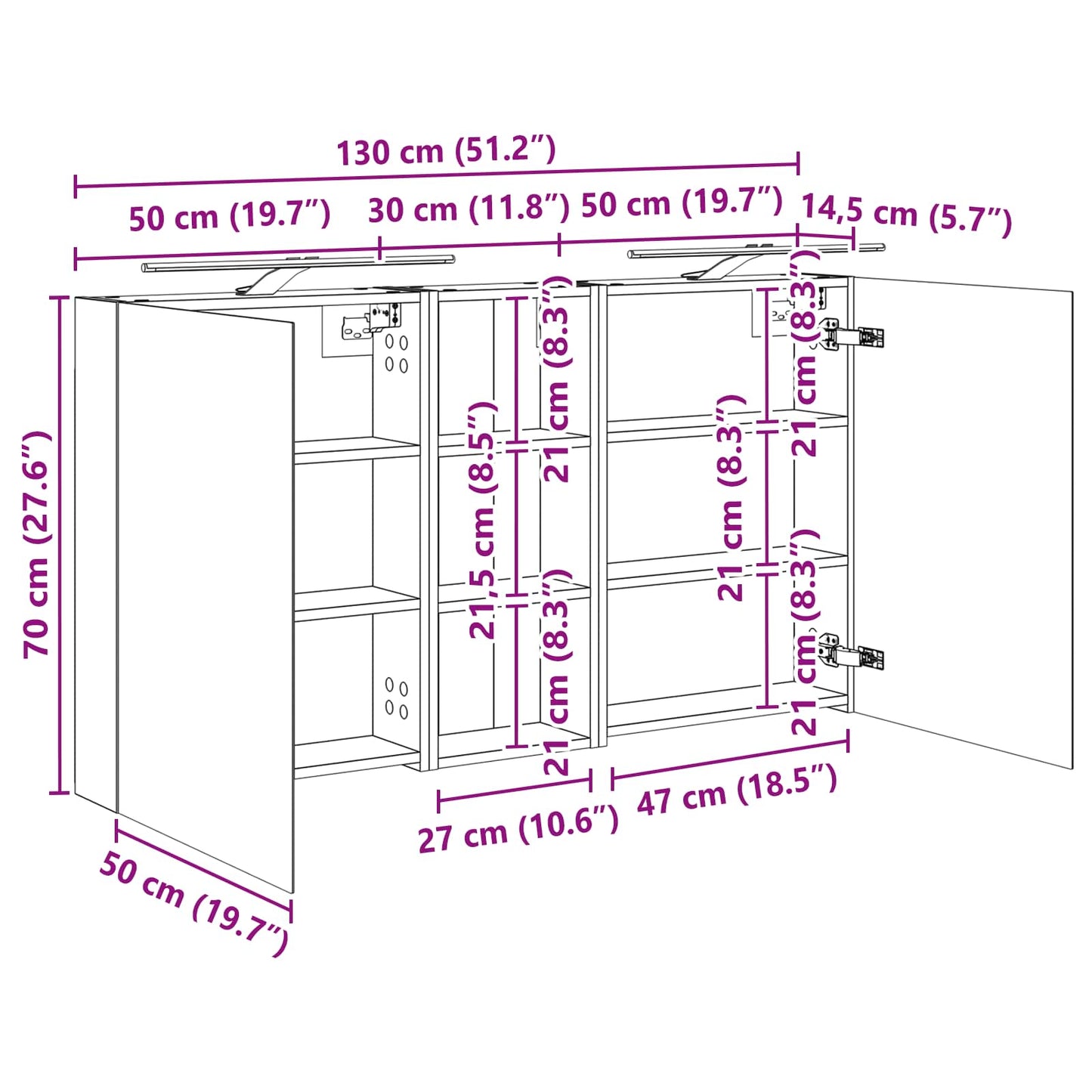 Set di Armadi da Bagno con lo scaffale 3 pcs 130 x 14,5 x 70 cm