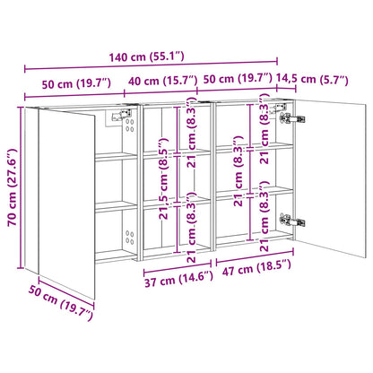 Set di Armadi da Bagno con lo scaffale 3 pcs 140 x 14,5 x 70 cm