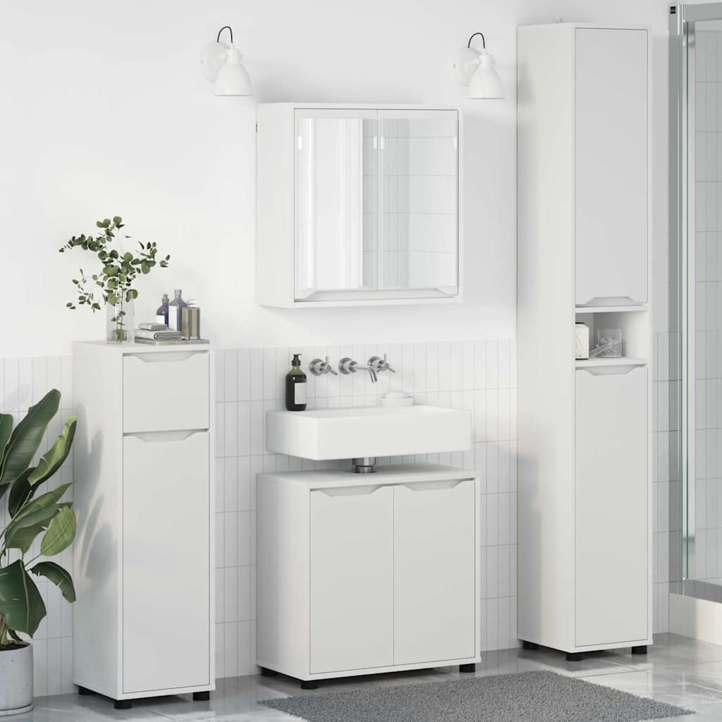 Set di mobili per il bagno 4 pcs Bianco Legno multistrato
