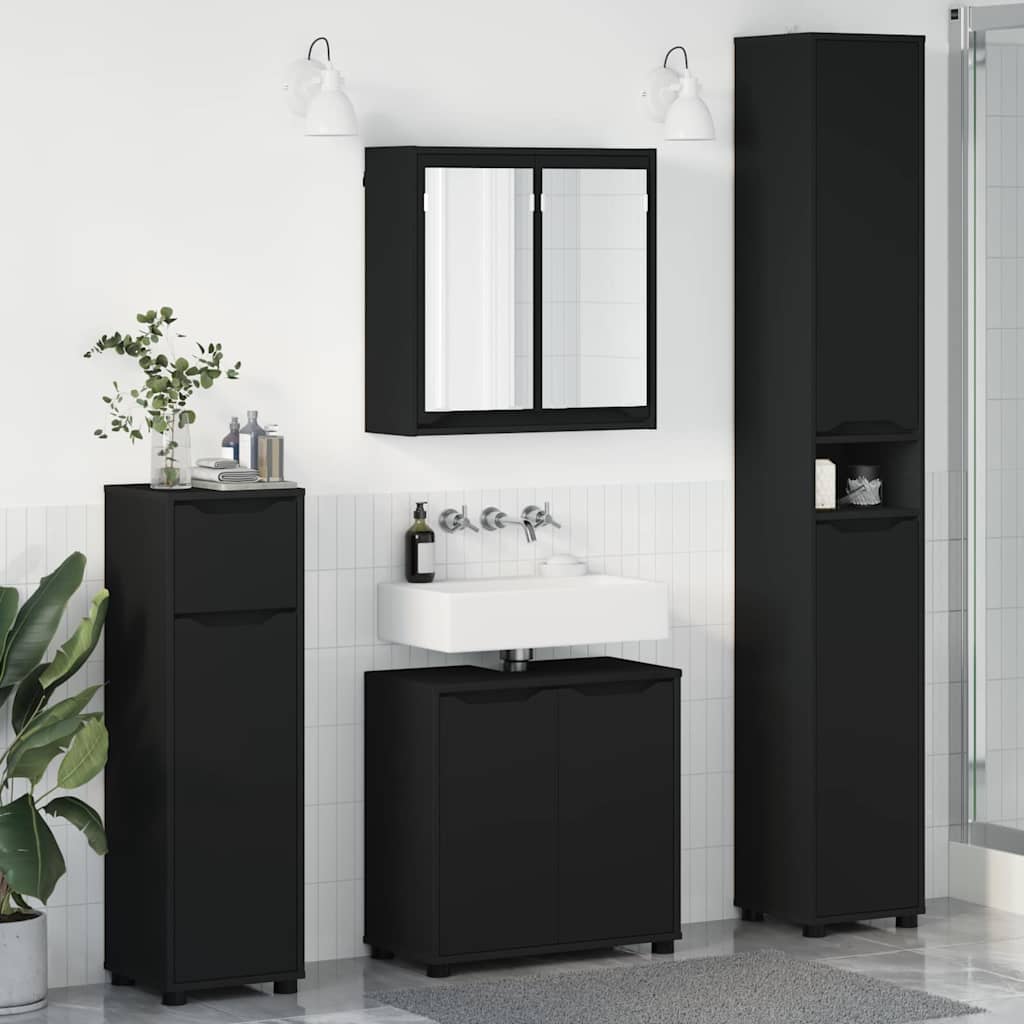 Set di mobili per il bagno 4 pcs Nero Legno multistrato
