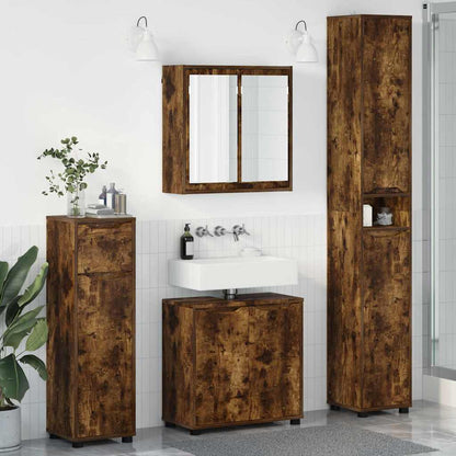 Set di mobili per il bagno 4 pcs Rovere fumé Legno multistrato
