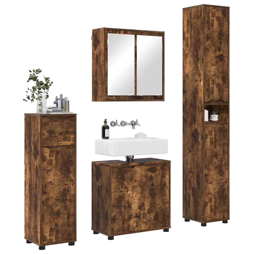 Set di mobili per il bagno 4 pcs Rovere fumé Legno multistrato