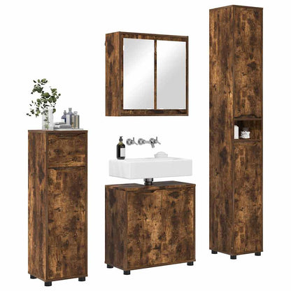 Set di mobili per il bagno 4 pcs Rovere fumé Legno multistrato