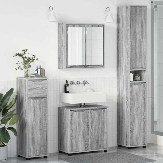 Set di mobili per il bagno con cassetto 4 pcs Grigio Sonoma | homemem39