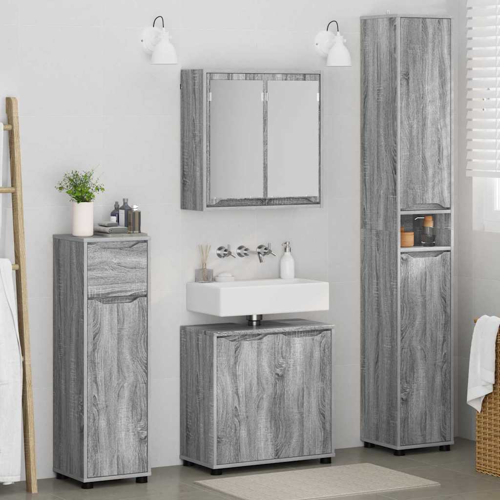 Set di mobili per il bagno con cassetto 4 pcs Grigio Sonoma