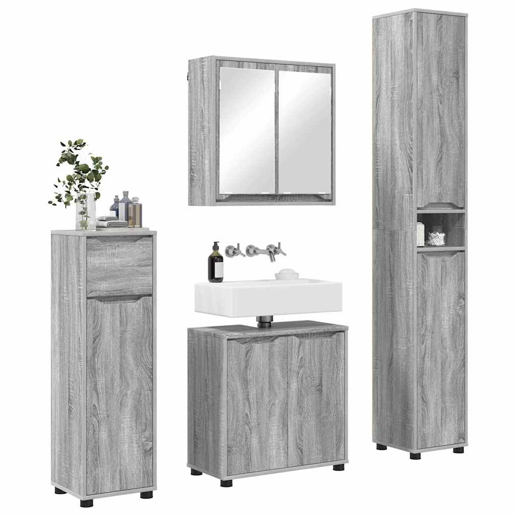 Set di mobili per il bagno con cassetto 4 pcs Grigio Sonoma