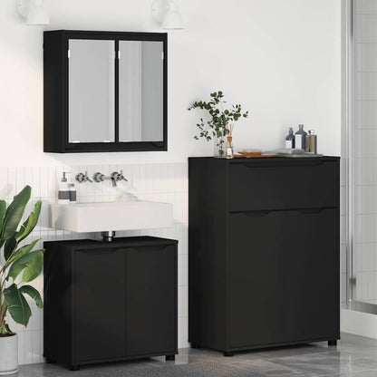 Set di mobili per il bagno 3 pcs Nero Legno multistrato