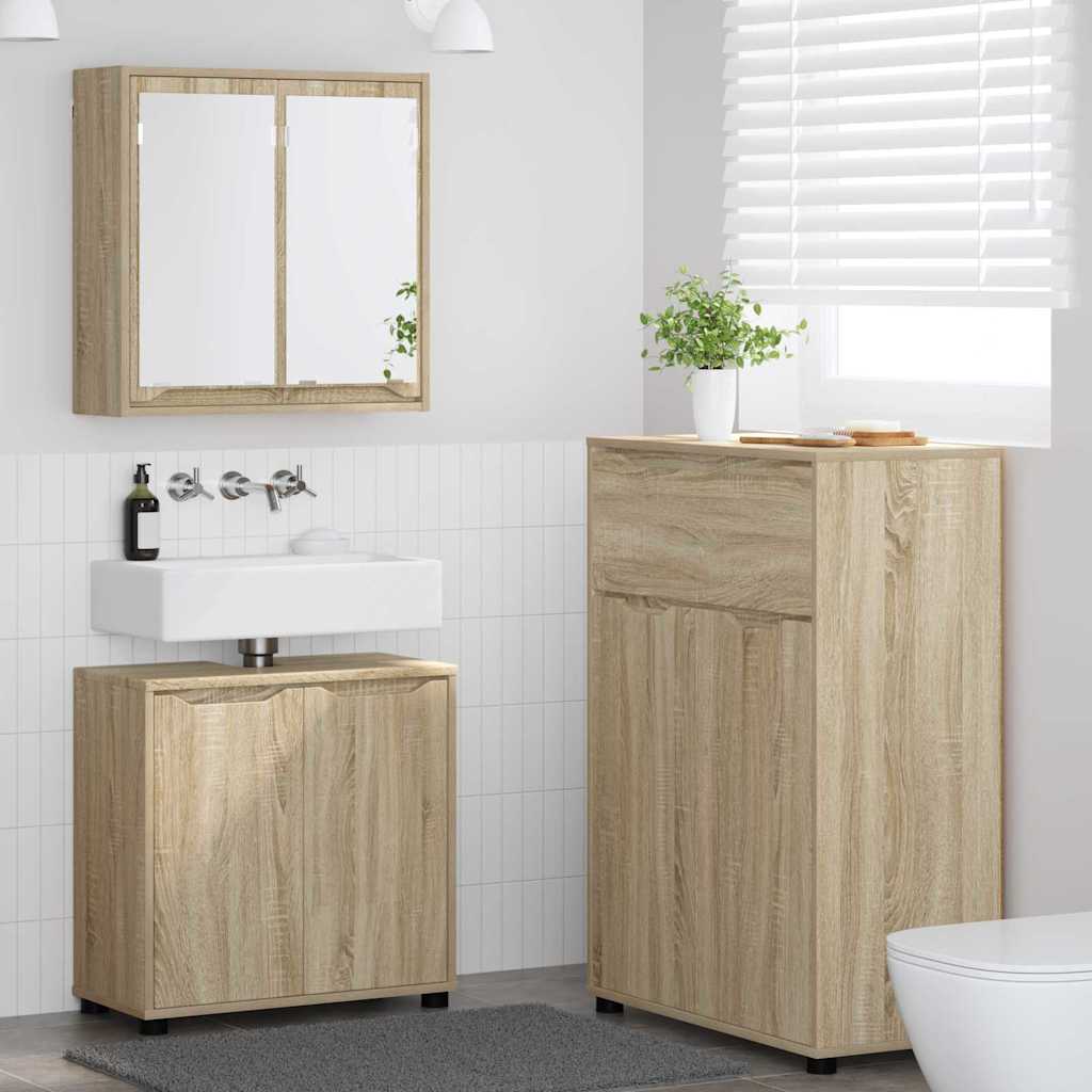 Set di mobili per il bagno con cassetto 3 pcs Rovere Sonoma