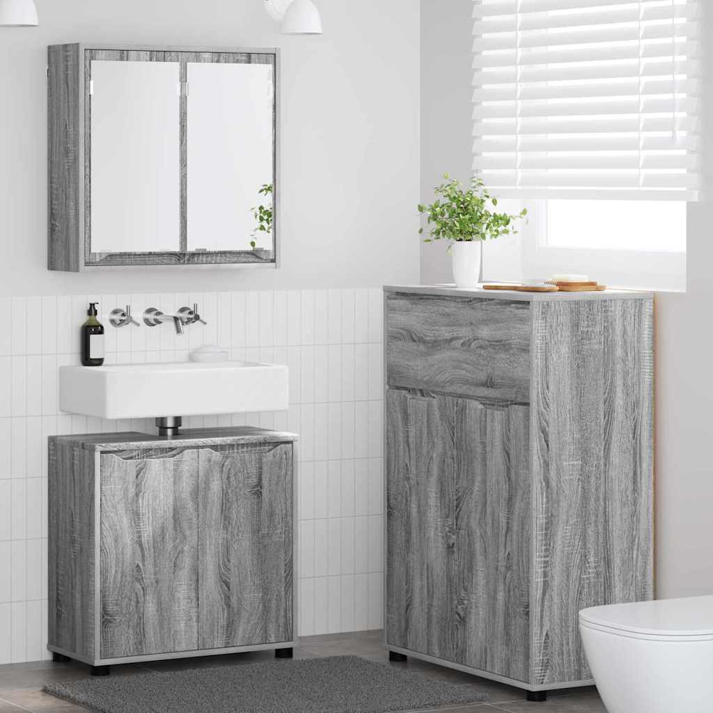 Set di mobili per il bagno con cassetto 3 pcs Grigio Sonoma