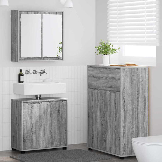 Set di mobili per il bagno con cassetto 3 pcs Grigio Sonoma | homemem39