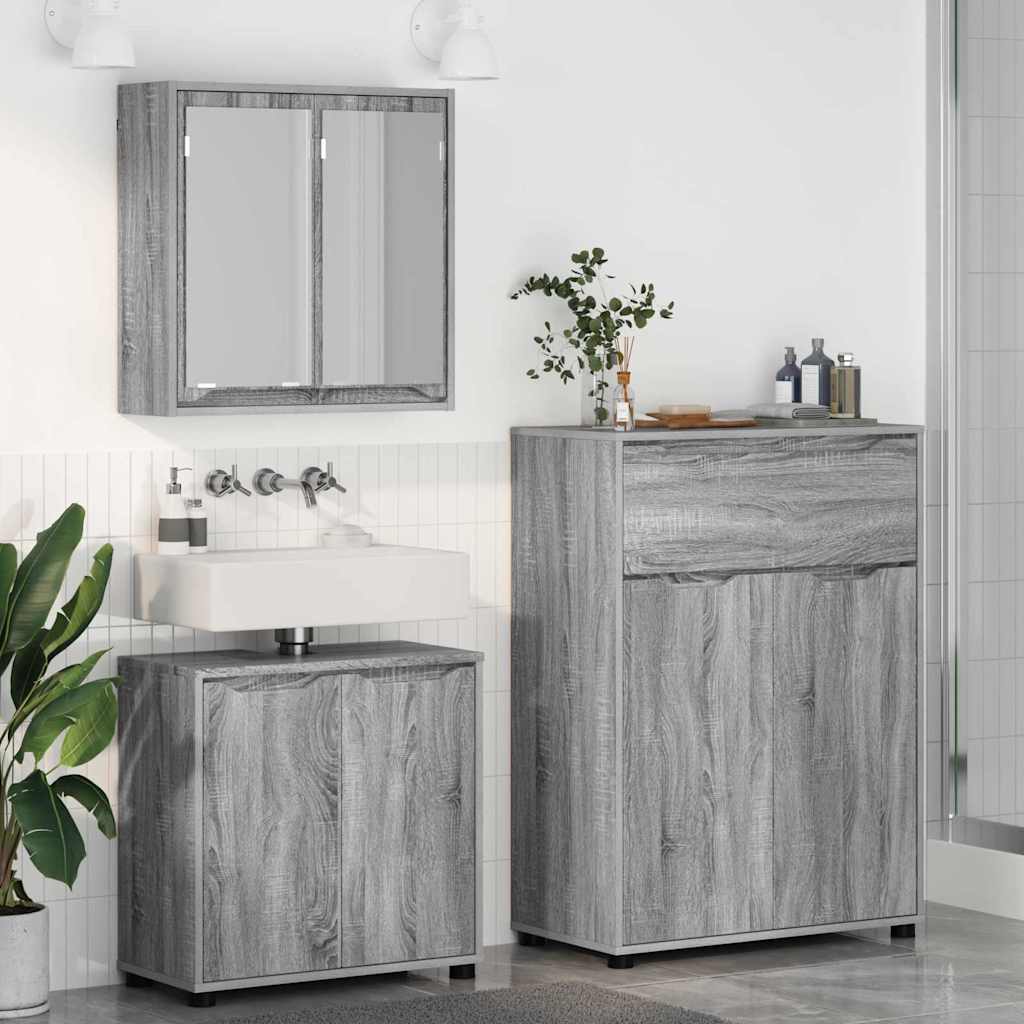 Set di mobili per il bagno con cassetto 3 pcs Grigio Sonoma