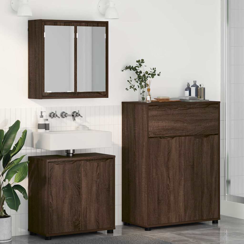 Set di mobili per il bagno con cassetto 3 pcs Rovere Marrone
