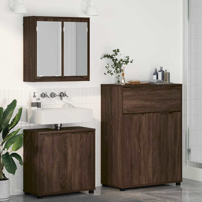 Set di mobili per il bagno con cassetto 3 pcs Rovere Marrone