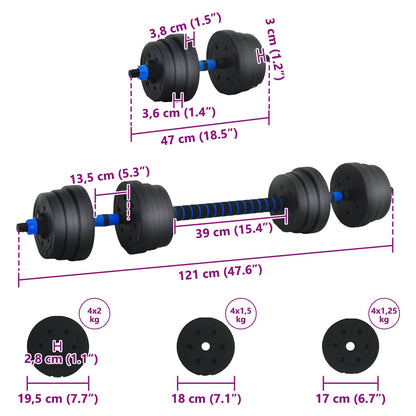 Set di Manubri 2-in-1 30kg Nero e Blu Cemento e sabbia di ferro