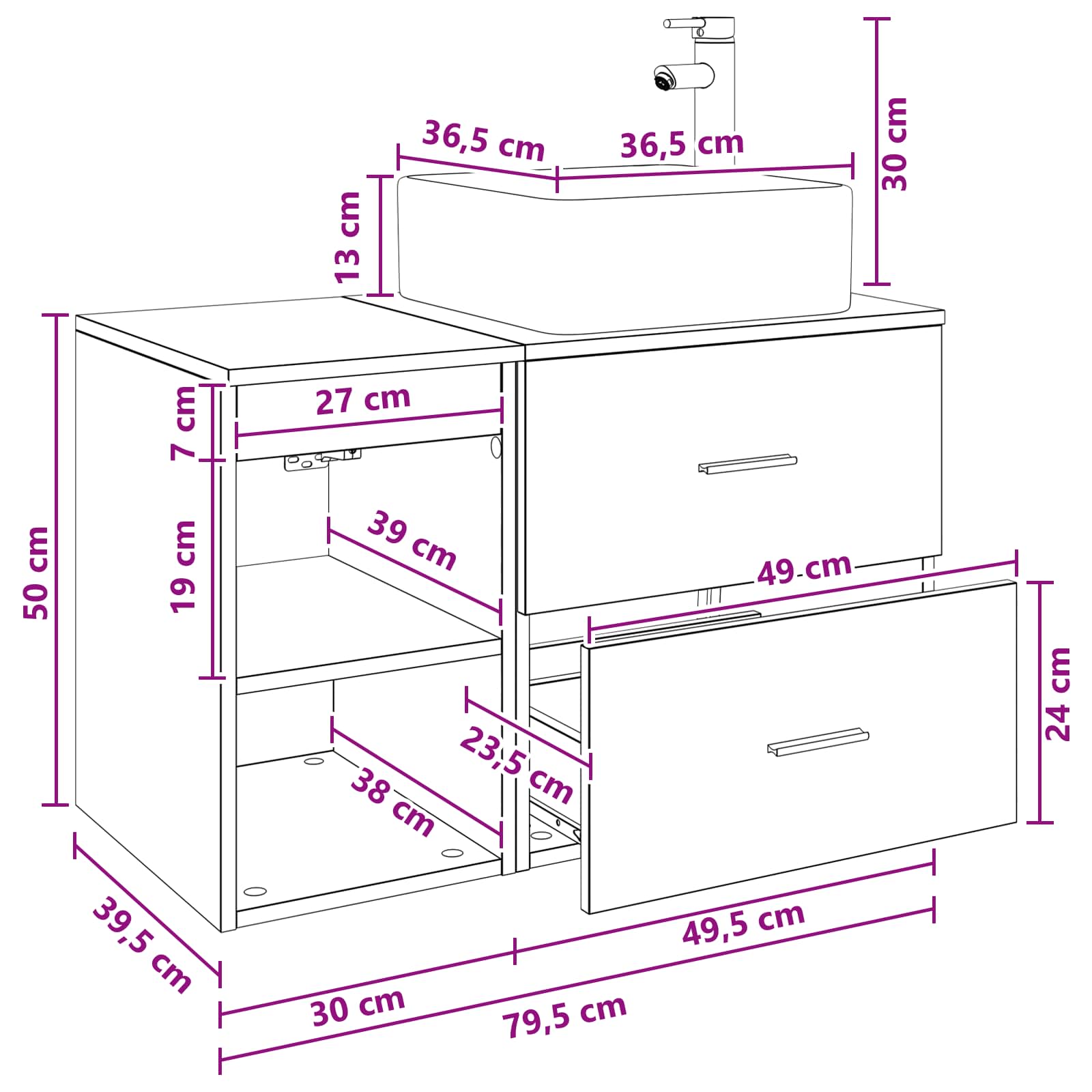 Set di mobili per il bagno 2 pcs Legno antico | homemem39