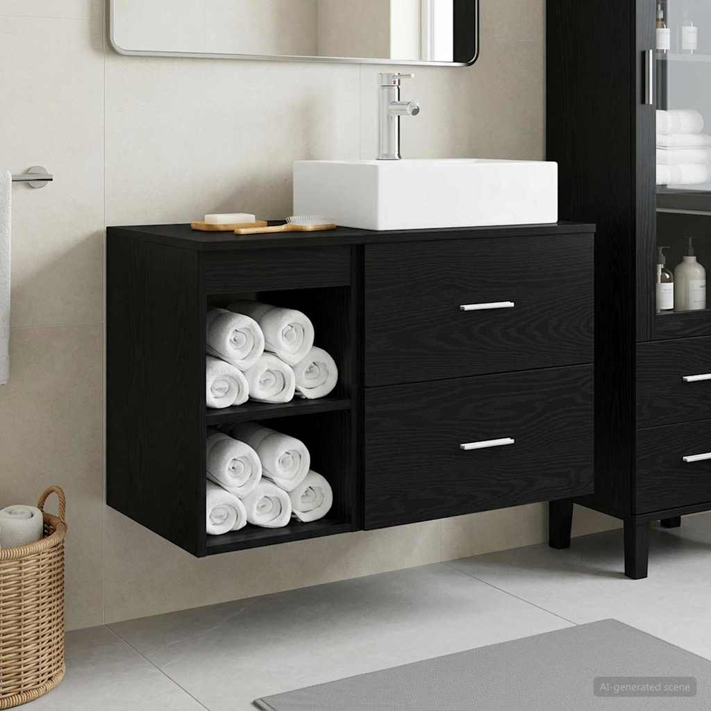 Set di mobili per il bagno 2 pcs Rovere Nero | homemem39