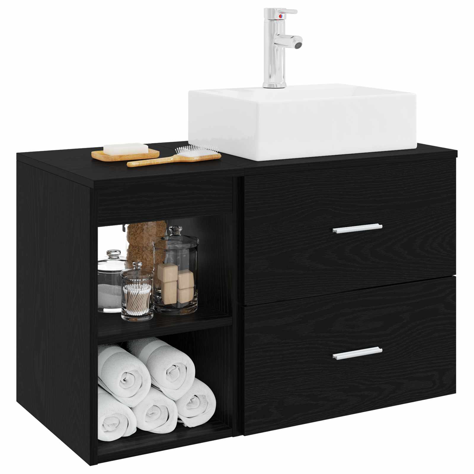 Set di mobili per il bagno 2 pcs Rovere Nero | homemem39