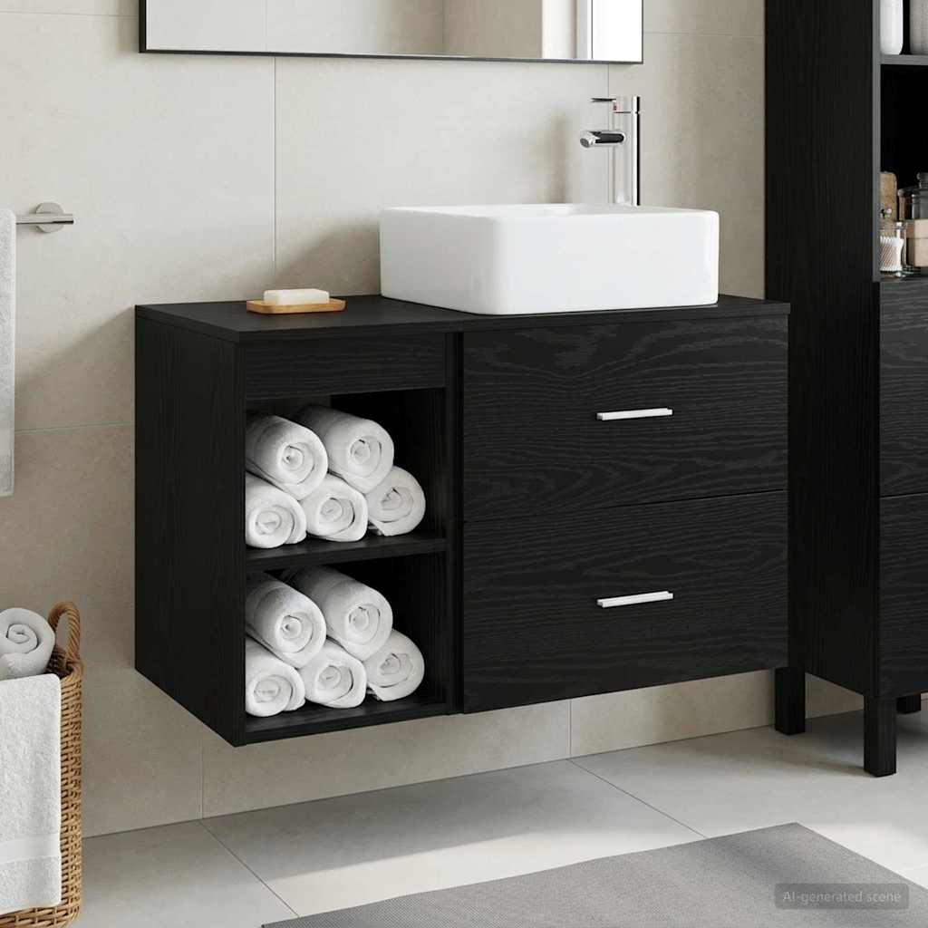 Set di mobili per il bagno 2 pcs Rovere Nero | homemem39
