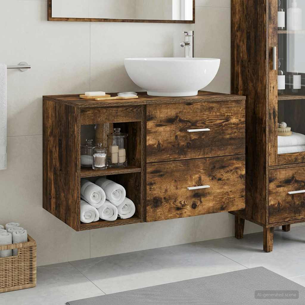 Set di mobili per il bagno 2 pcs Rovere Fumo | homemem39