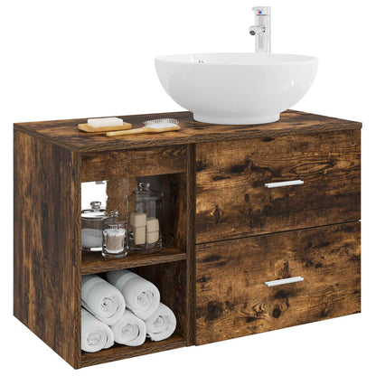 Set di mobili per il bagno 2 pz Rovere Fumo