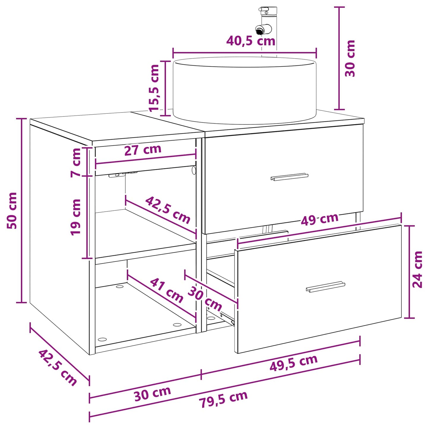 Set di mobili per il bagno 2 pcs Legno antico | homemem39