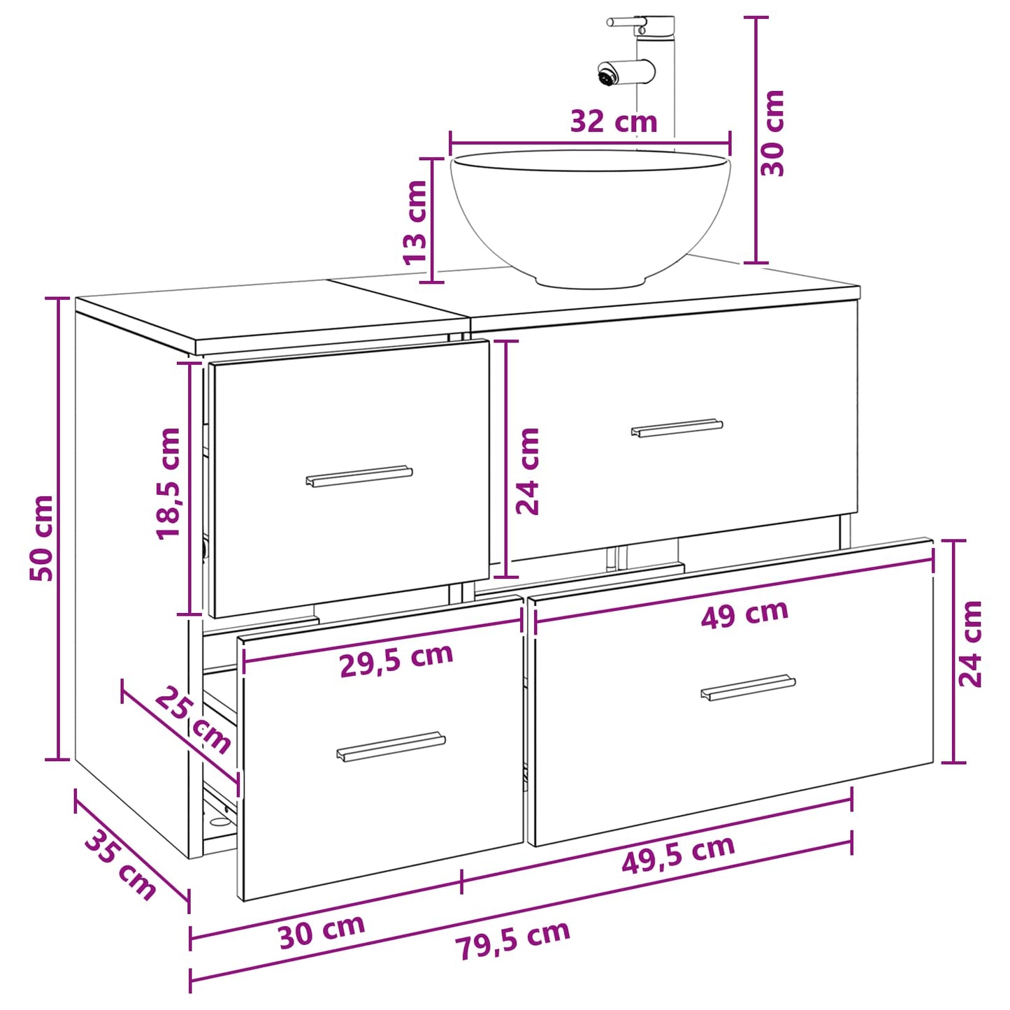 Set di mobili per il bagno 2 pcs Rovere Fumo | homemem39