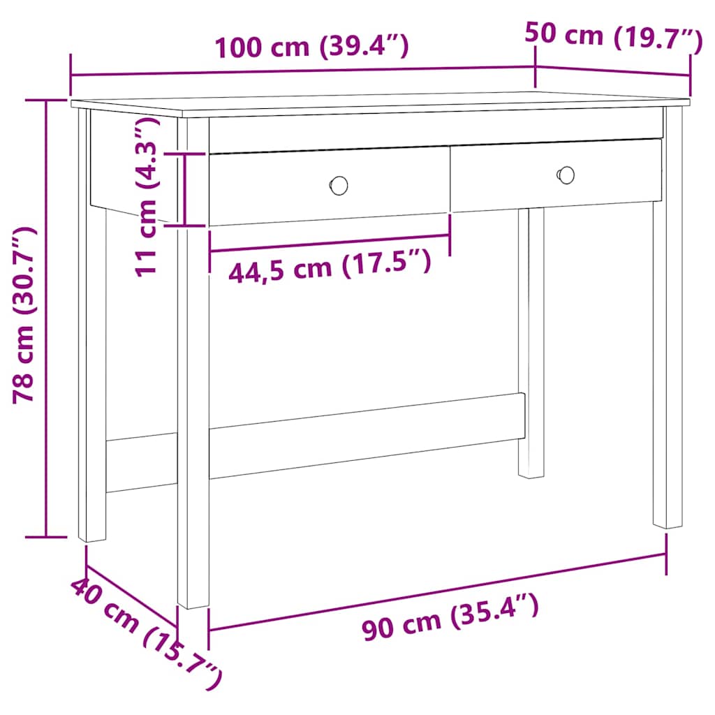 Scrivania Max Marrone 100 x 50 x 78 cm Pino massello | homemem39