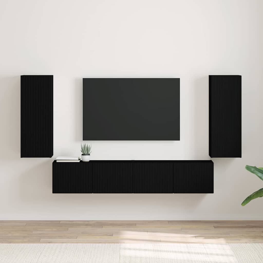 Mobile TV da parete 2 pcs Nero 30 x 31 x 80 cm