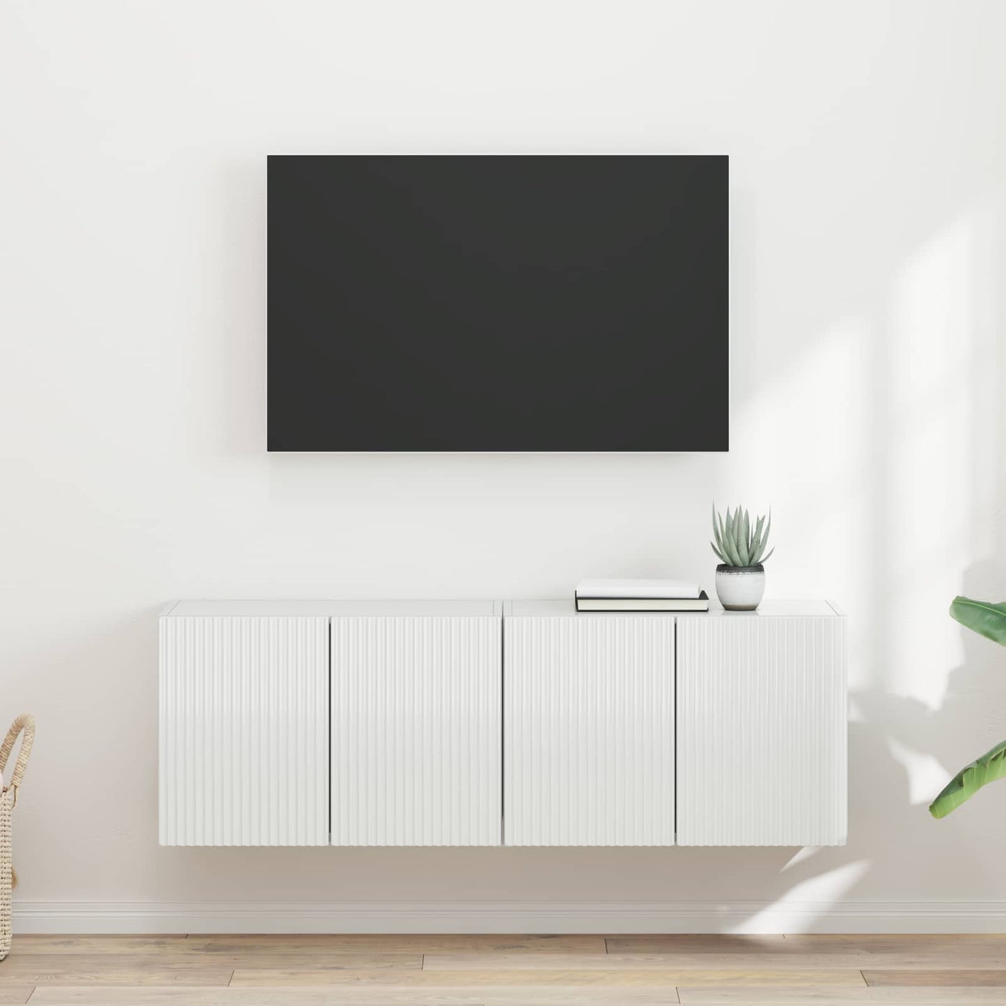 Mobile TV da parete 2 pcs Bianco Lucido Legno ingegnerizzato