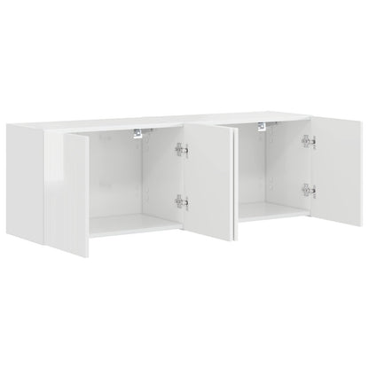 Mobile TV da parete 2 pcs Bianco Lucido Legno ingegnerizzato